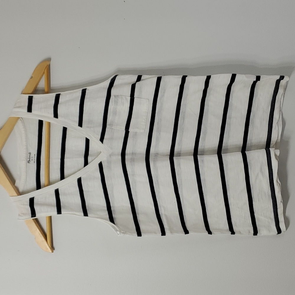 Madewell White and blue striped tank top